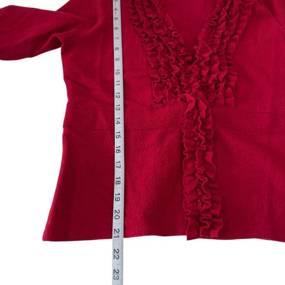 Alfani Petite Womens Red Ruffle Front Cardigan Sweater 100% Merino Wool Size P/S - Picture 5 of 11